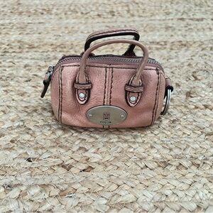 RARE Fossil Pink Leather Mini Maddox Bag Key Fob  Charm